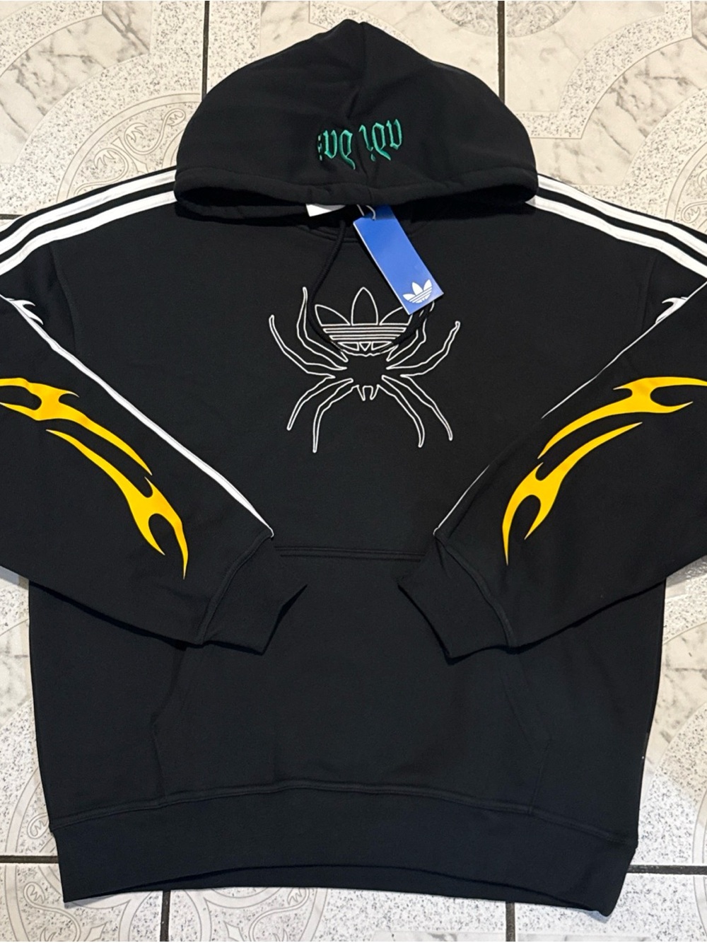 New Adidas Originals Spiders Loose Fleece Hoodie Black Men’s Size Medium JW0223